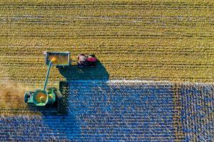 vehicles in a farm crop field